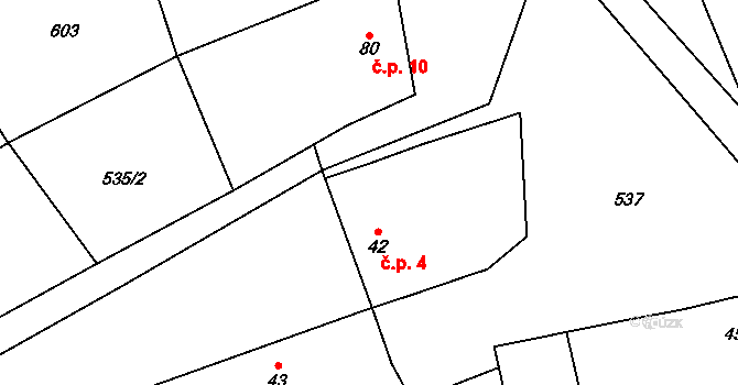 Durdice 4, Heřmaničky na parcele st. 42 v KÚ Arnoštovice, Katastrální mapa
