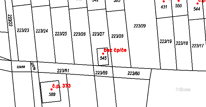 Bystřička 39523047 na parcele st. 545 v KÚ Bystřička II, Katastrální mapa