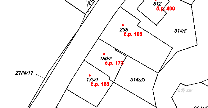 Pozlovice 173 na parcele st. 180/2 v KÚ Pozlovice, Katastrální mapa