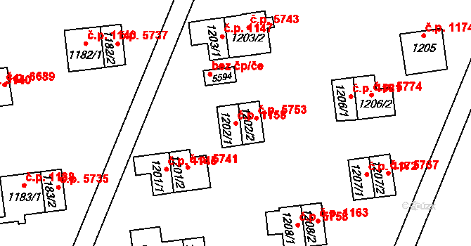 Zlín 1158 na parcele st. 1202/1 v KÚ Zlín, Katastrální mapa