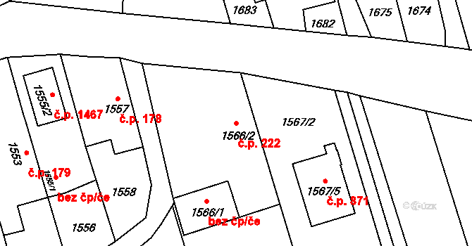 Kylešovice 222, Opava na parcele st. 1566/2 v KÚ Kylešovice, Katastrální mapa