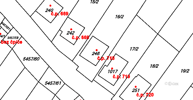 Polešovice 718 na parcele st. 246 v KÚ Polešovice, Katastrální mapa