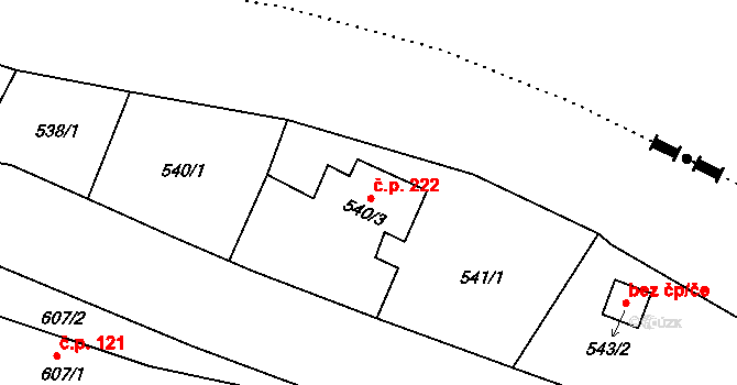Krásné Loučky 222, Krnov na parcele st. 540/3 v KÚ Krásné Loučky, Katastrální mapa