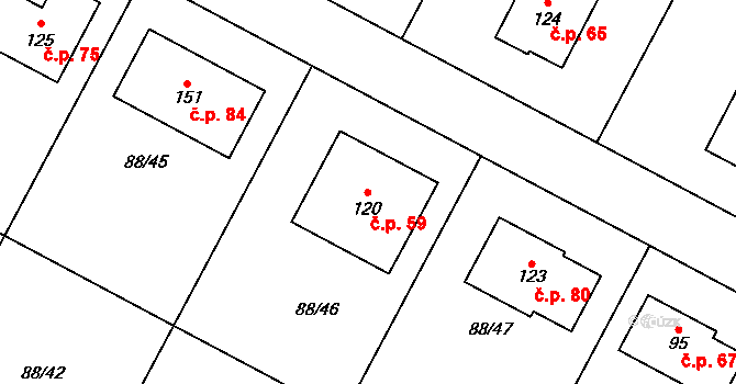 Popice 59, Jihlava na parcele st. 120 v KÚ Popice u Jihlavy, Katastrální mapa