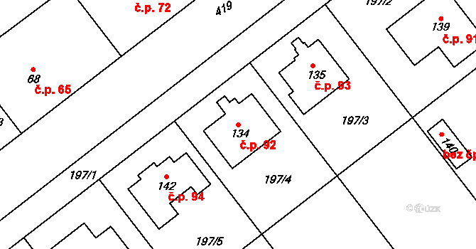 Chacholice 92, Chrast na parcele st. 134 v KÚ Chacholice, Katastrální mapa