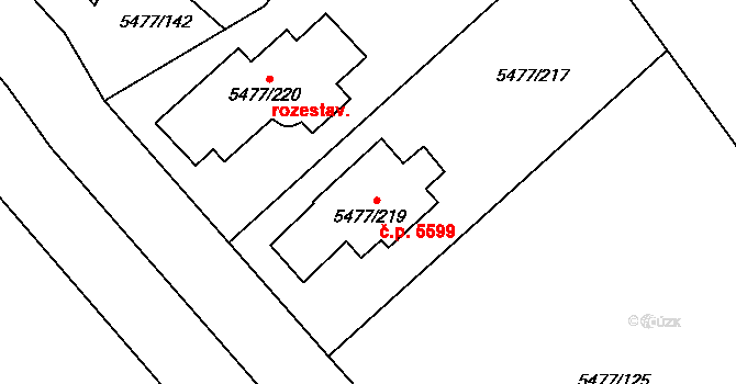 Jihlava 5599 na parcele st. 5477/219 v KÚ Jihlava, Katastrální mapa