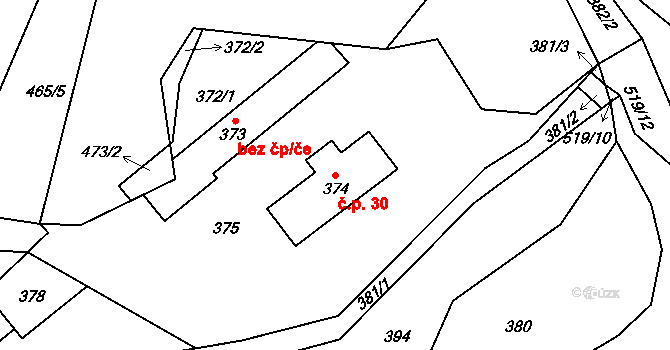 Beroun-Zdejcina 30, Beroun na parcele st. 374 v KÚ Zdejcina, Katastrální mapa