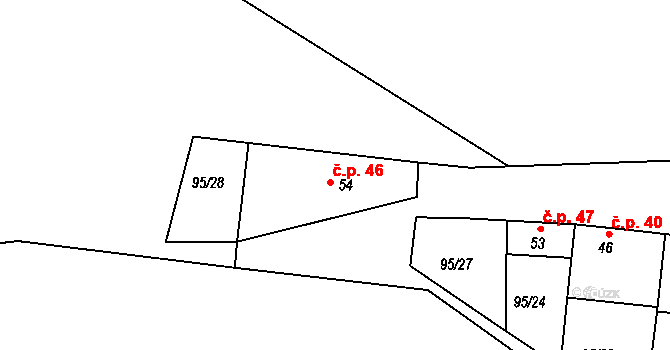Debrno 46, Dolany nad Vltavou na parcele st. 54 v KÚ Debrno, Katastrální mapa