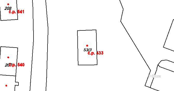 Libčice nad Vltavou 433 na parcele st. 53/3 v KÚ Letky, Katastrální mapa