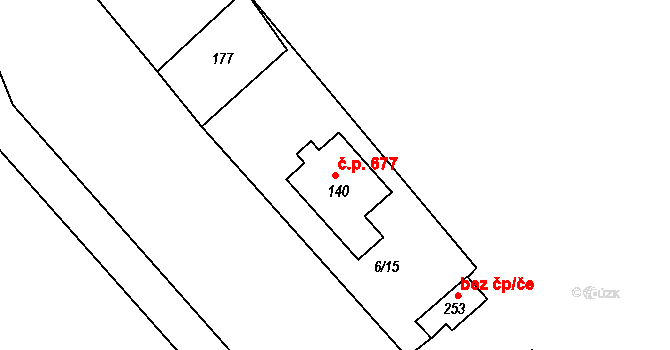Rudná 677 na parcele st. 140 v KÚ Hořelice, Katastrální mapa