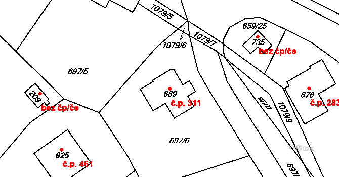 Psáry 311 na parcele st. 689 v KÚ Psáry, Katastrální mapa