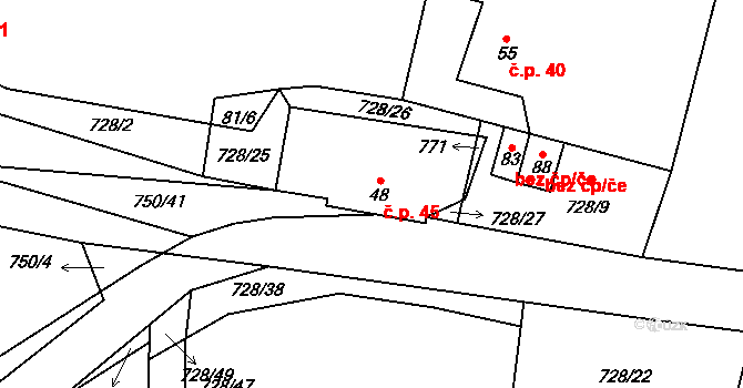 Jeníčkova Lhota 45, Chotoviny na parcele st. 48 v KÚ Jeníčkova Lhota, Katastrální mapa