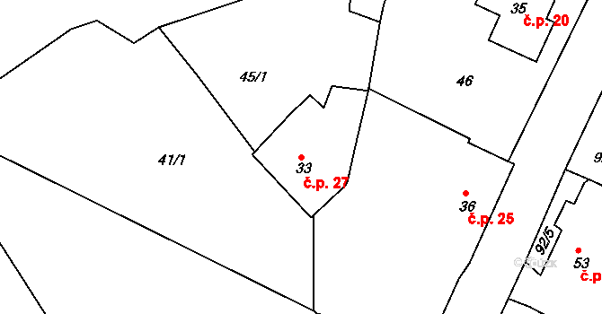 Kařez 27 na parcele st. 33 v KÚ Kařez, Katastrální mapa