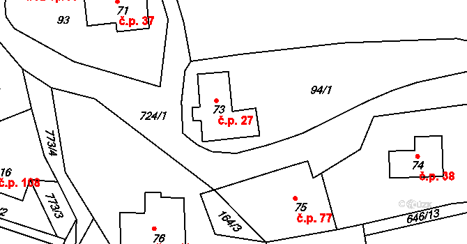 Borová 27 na parcele st. 73 v KÚ Borová, Katastrální mapa