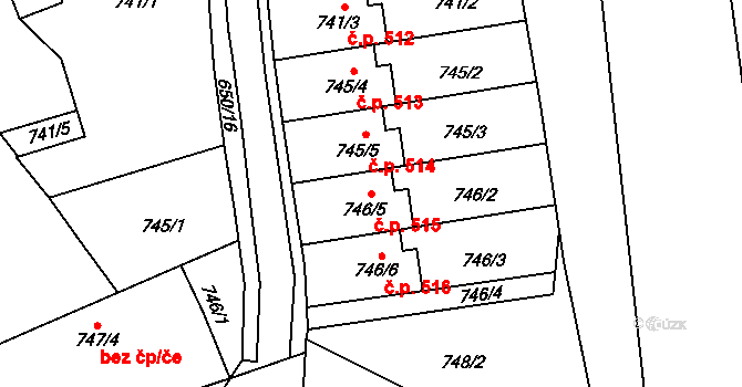 Jakubské Předměstí 515, Jaroměř na parcele st. 746/5 v KÚ Jaroměř, Katastrální mapa