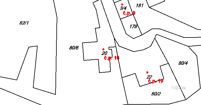 Křeptov 16, Běleč na parcele st. 20 v KÚ Křeptov, Katastrální mapa