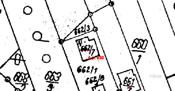 Kostelec na Hané 930 na parcele st. 662/7 v KÚ Kostelec na Hané, Katastrální mapa