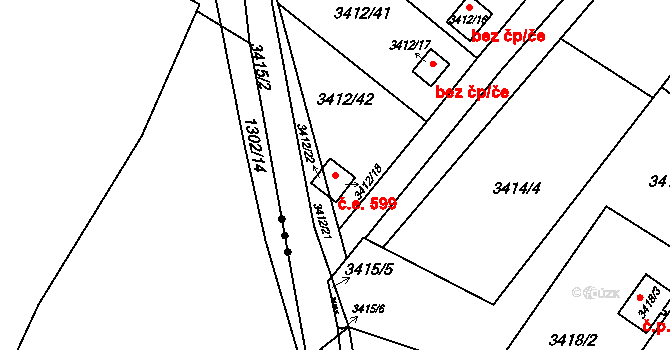 Lutyně 599, Orlová na parcele st. 3412/18 v KÚ Horní Lutyně, Katastrální mapa
