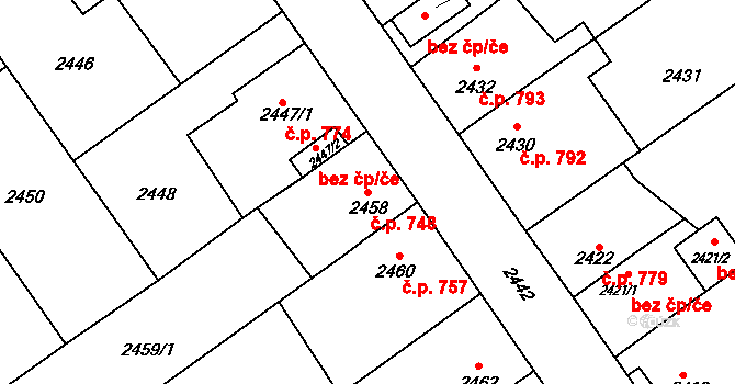 Zábřeh 748 na parcele st. 2458 v KÚ Zábřeh na Moravě, Katastrální mapa