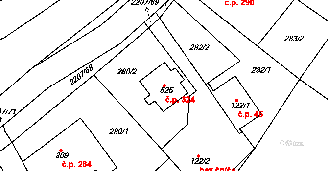 Lichnov 324 na parcele st. 525 v KÚ Lichnov u Nového Jičína, Katastrální mapa