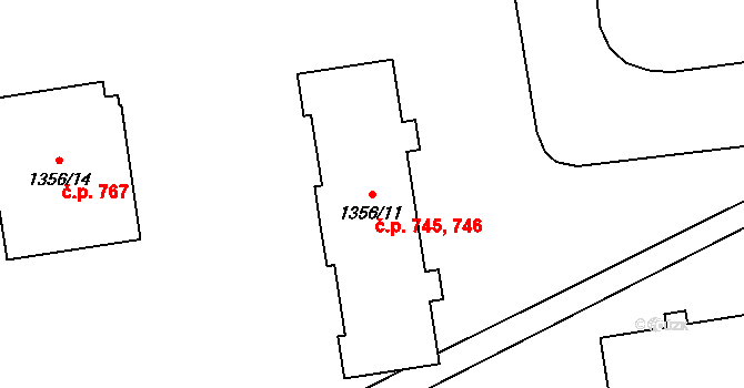 Butovice 745,746, Studénka na parcele st. 1356/11 v KÚ Butovice, Katastrální mapa