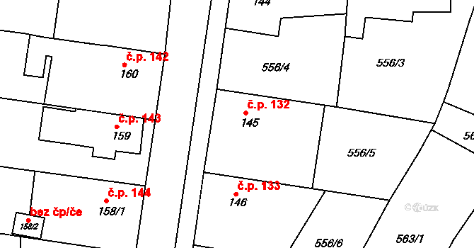 Krušovice 132 na parcele st. 145 v KÚ Krušovice, Katastrální mapa
