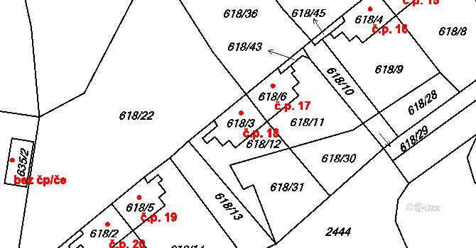 Milná 18, Frymburk na parcele st. 618/3 v KÚ Frymburk, Katastrální mapa