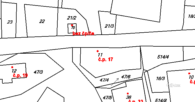 Svatava 17, Černovice na parcele st. 11 v KÚ Svatava u Černovic, Katastrální mapa