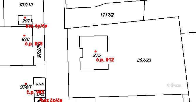Humpolec 912 na parcele st. 975 v KÚ Humpolec, Katastrální mapa