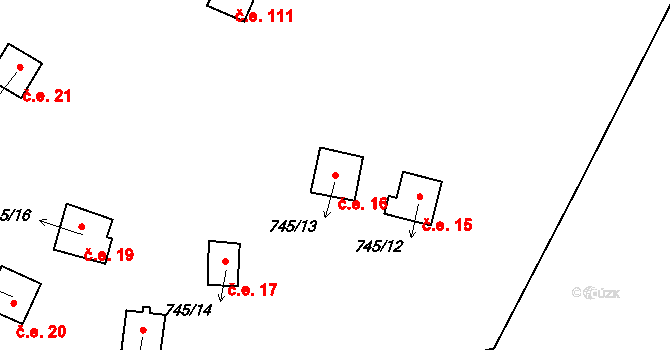 Luhov 16, Líšťany na parcele st. 745/13 v KÚ Luhov u Líšťan, Katastrální mapa