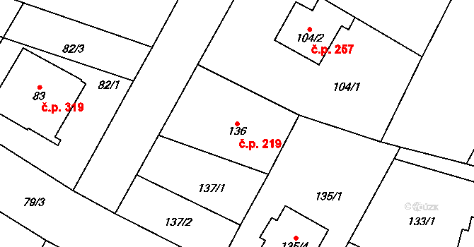 Senec 219, Zruč-Senec na parcele st. 136 v KÚ Senec u Plzně, Katastrální mapa