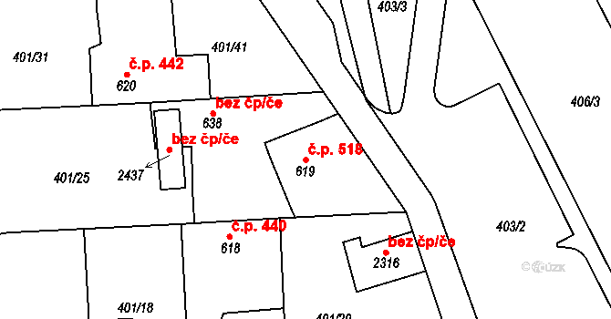 Přibyslav 518 na parcele st. 619 v KÚ Přibyslav, Katastrální mapa