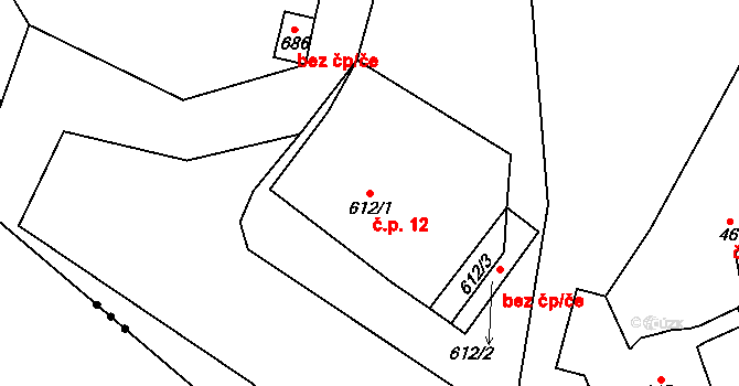 Josefodol 12, Světlá nad Sázavou na parcele st. 612/1 v KÚ Horní Bohušice, Katastrální mapa