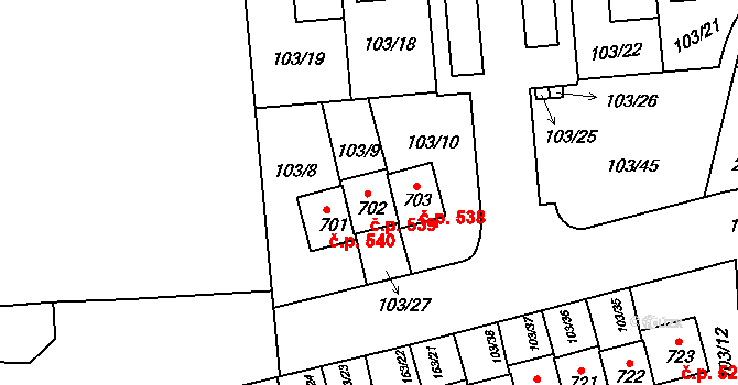 Hostouň 539 na parcele st. 702 v KÚ Hostouň u Prahy, Katastrální mapa