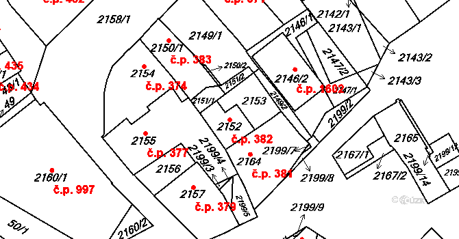 Pohořelice 382 na parcele st. 2152 v KÚ Pohořelice nad Jihlavou, Katastrální mapa