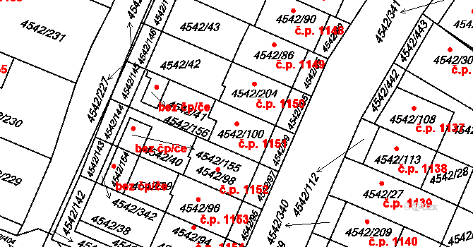 Hustopeče 1151 na parcele st. 4542/100 v KÚ Hustopeče u Brna, Katastrální mapa