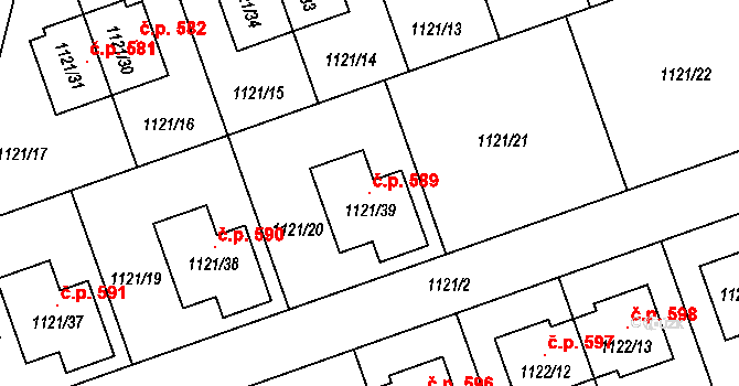 Senec 589, Zruč-Senec na parcele st. 1121/39 v KÚ Senec u Plzně, Katastrální mapa