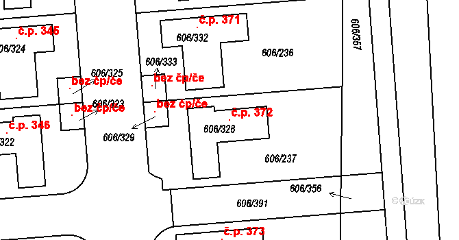 Drahelice 372, Nymburk na parcele st. 606/328 v KÚ Drahelice, Katastrální mapa