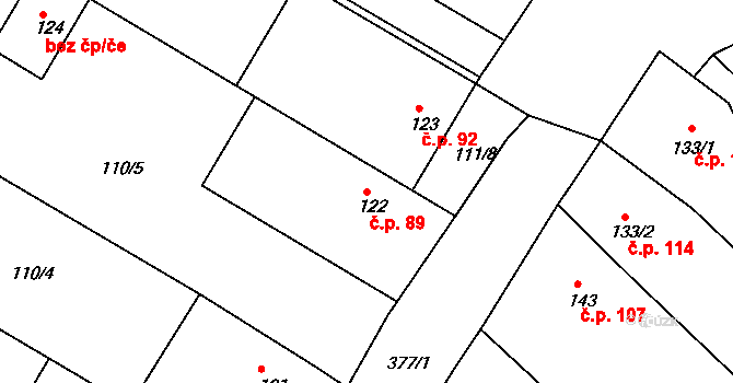 Zahnašovice 89 na parcele st. 122 v KÚ Zahnašovice, Katastrální mapa