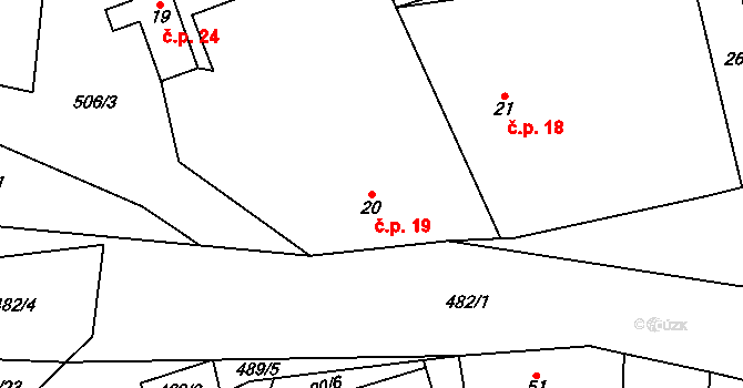 Bousín 19 na parcele st. 20 v KÚ Bousín, Katastrální mapa