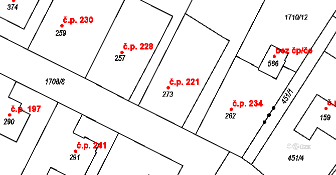 Tymákov 221 na parcele st. 273 v KÚ Tymákov, Katastrální mapa