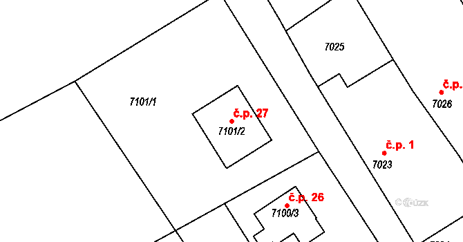 Radonín 27, Žďár nad Sázavou na parcele st. 7101/2 v KÚ Město Žďár, Katastrální mapa