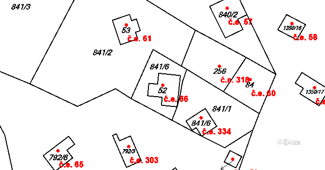 Oslnovice 66 na parcele st. 52 v KÚ Oslnovice, Katastrální mapa