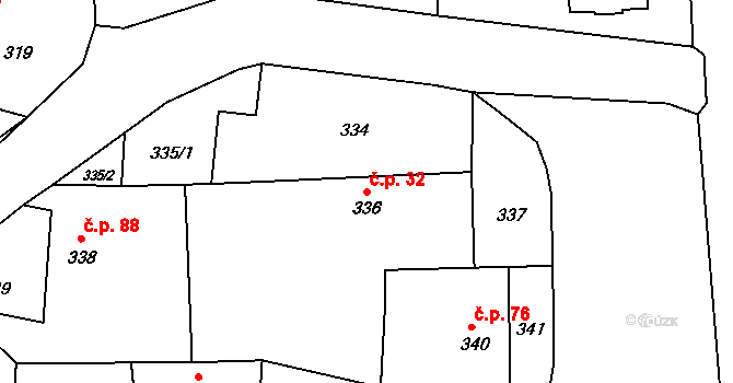 Černotín 32 na parcele st. 336 v KÚ Černotín, Katastrální mapa
