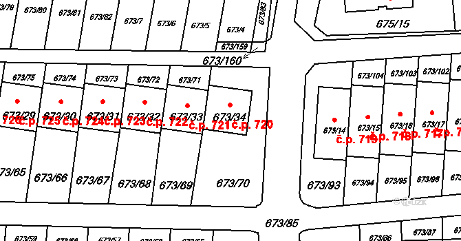 Žižkov 720, Kutná Hora na parcele st. 673/34 v KÚ Kutná Hora, Katastrální mapa