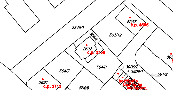 Jablonec nad Nisou 2758 na parcele st. 2692 v KÚ Jablonec nad Nisou, Katastrální mapa