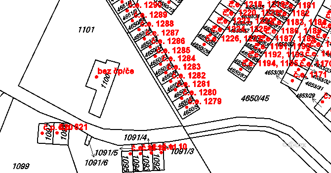 Jihlava 1282 na parcele st. 4650/8 v KÚ Jihlava, Katastrální mapa