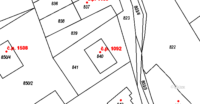 Bystřice 1092 na parcele st. 840 v KÚ Bystřice nad Olší, Katastrální mapa
