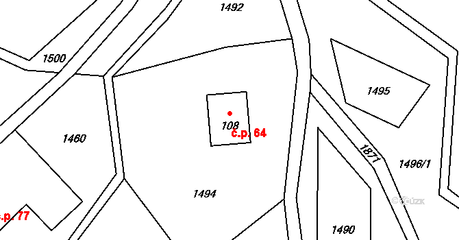 Guty 64, Třinec na parcele st. 108 v KÚ Guty, Katastrální mapa