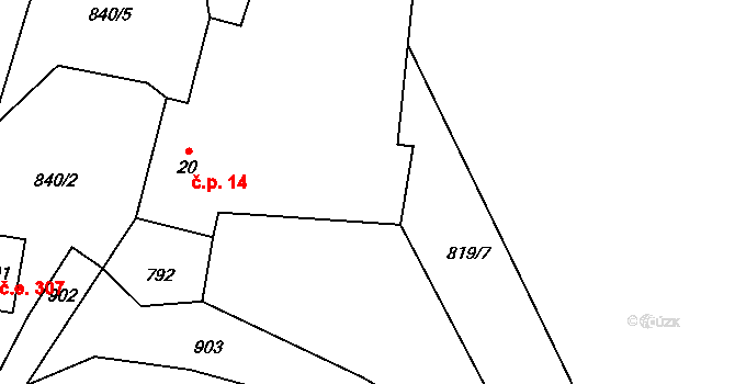 Rounek 14, Vyskytná nad Jihlavou na parcele st. 20 v KÚ Rounek, Katastrální mapa